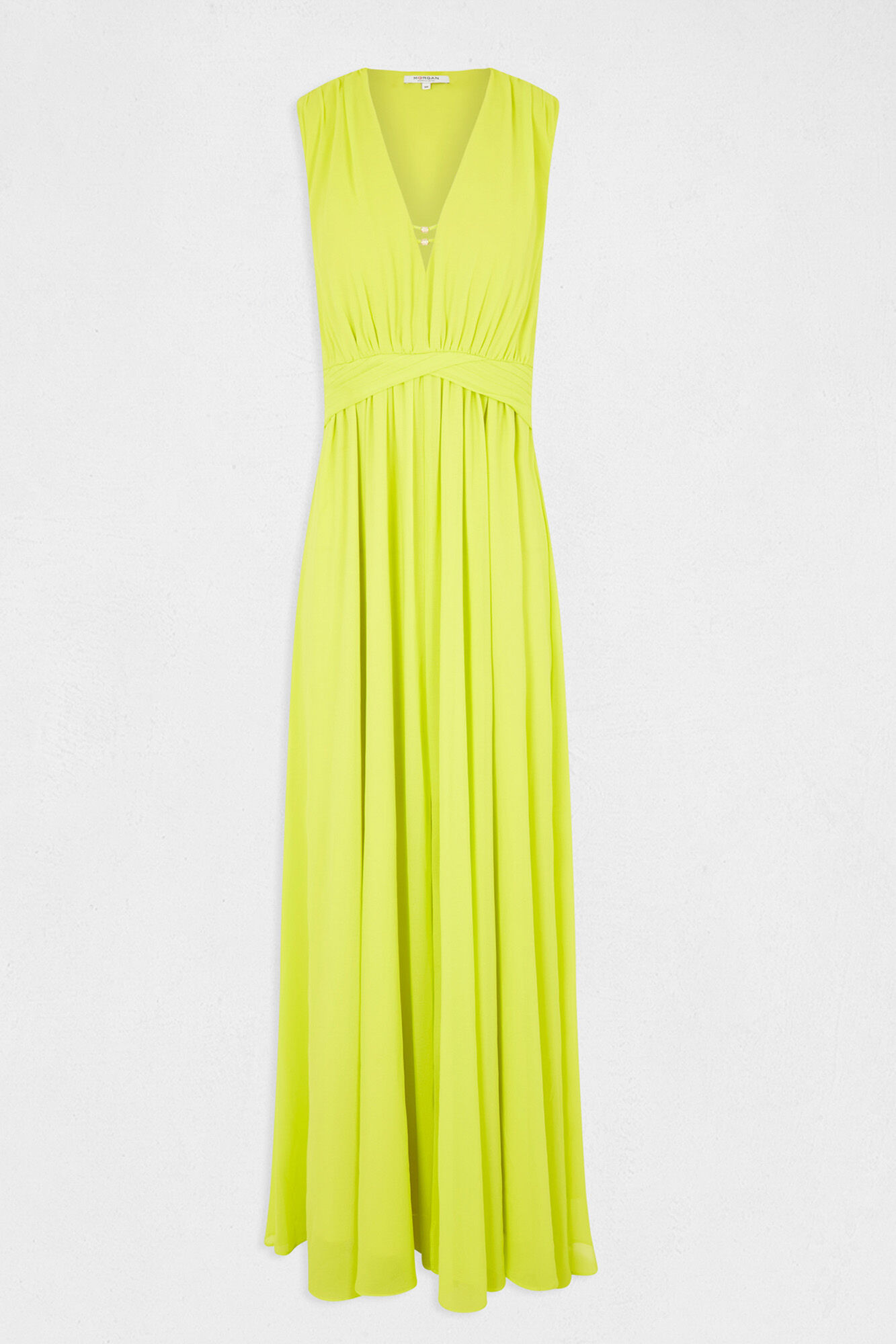 Vestido longo com boca de sino e abertura - Amarelo