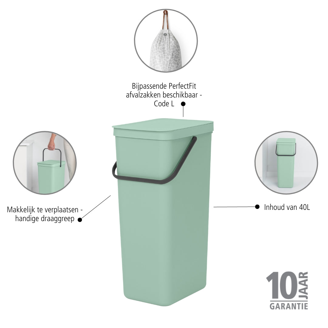 Brabantia Sort & Go Afvalemmer 40 L - Mintgroen