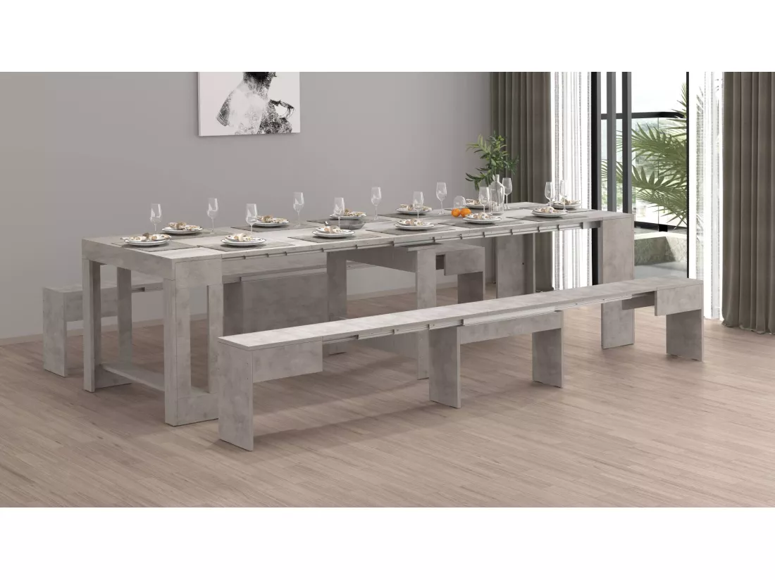 Banc Dcolasuon, Lot de 2 Sièges pour table à manger, Bancs extensibles, 290x25h45 cm, Gris
