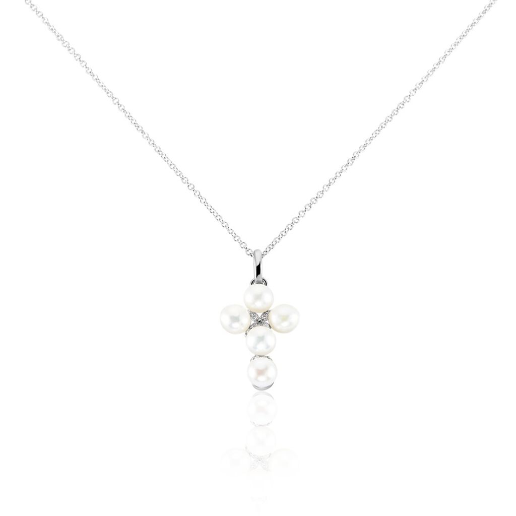 Collier Argent Blanc Burt Perles De Culture Oxydes De Zirconium