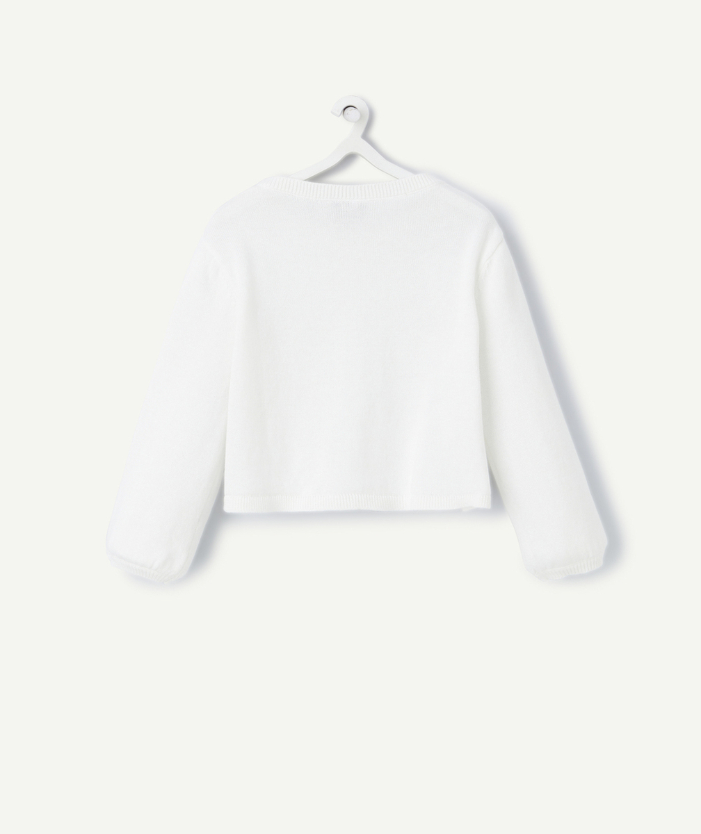 CARDIGAN BÉBÉ FILLE EN COTON BIO BLANC ET BOUTONS PAILLETÉS