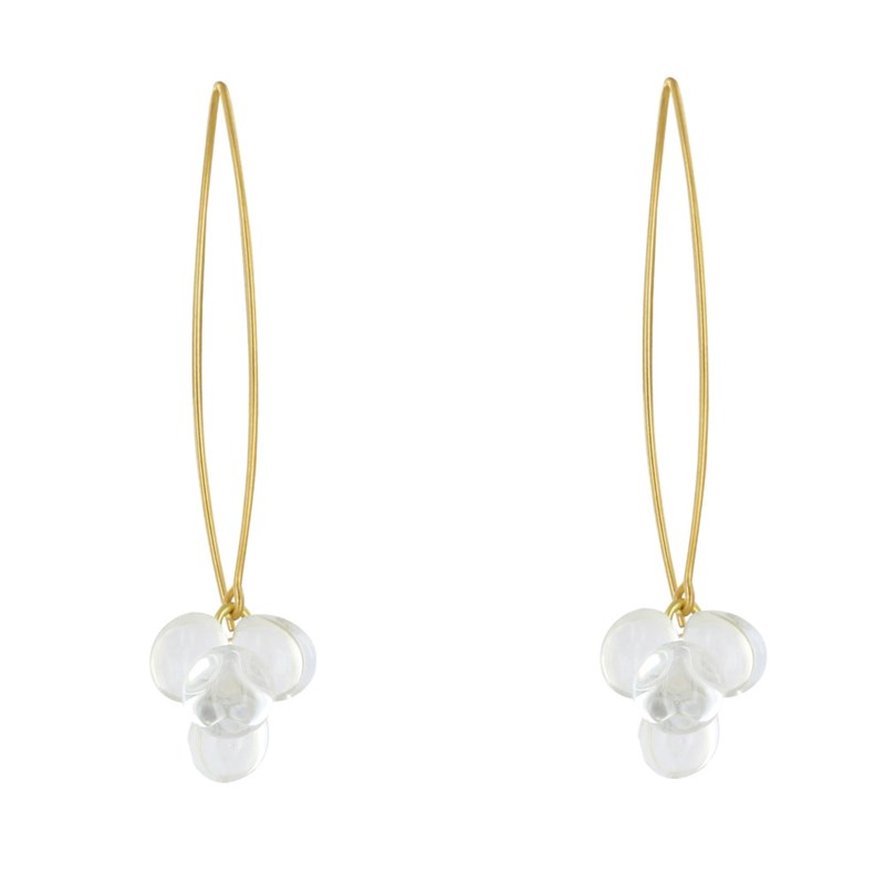 Boucles d'Oreilles Grand Crochet Laiton et Bouquet de Perles de Verre