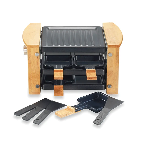 Raclette grill 4 poêlons 650 W bois Kitchen Chef Professional