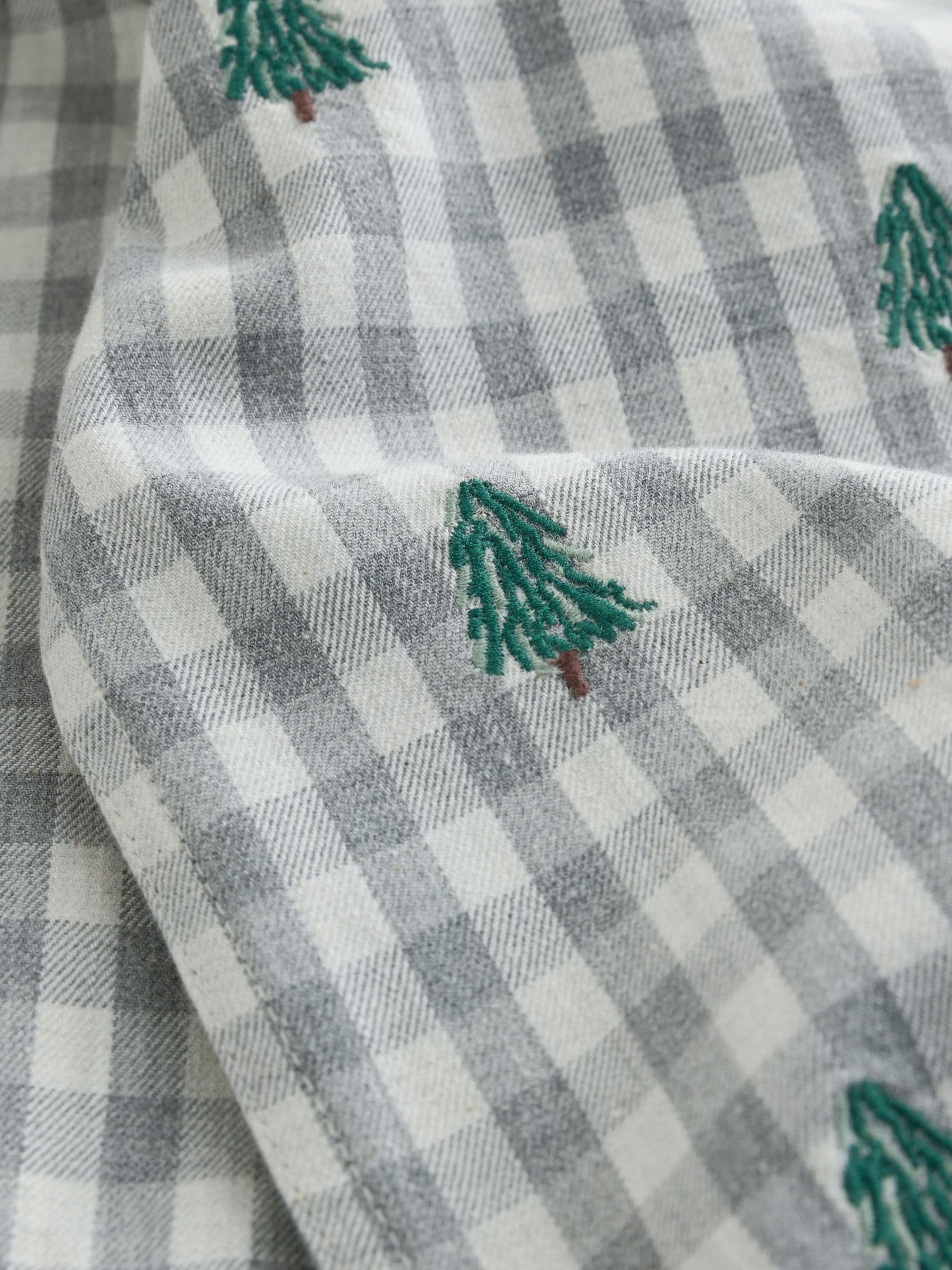 Grijs/ecru - Kerstshirt met lange mouwen, all-over borduursel en ginghamruit (3mnd-7jr)
