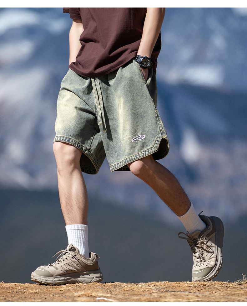 Really Point - Gewassen denim shorts met trekkoord in de taille