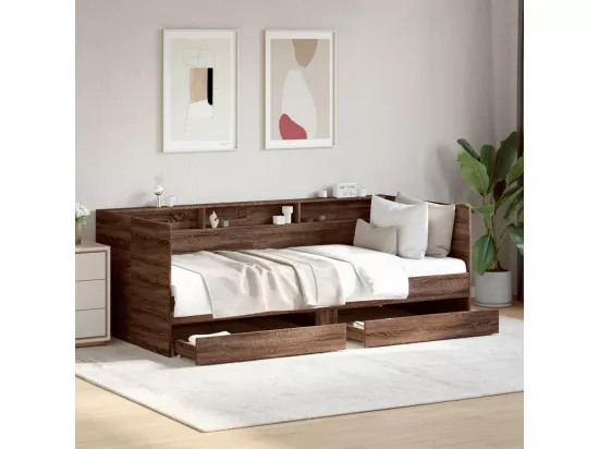 Lit de jour avec tiroirs sans matelas chêne marron 100x200 cm
