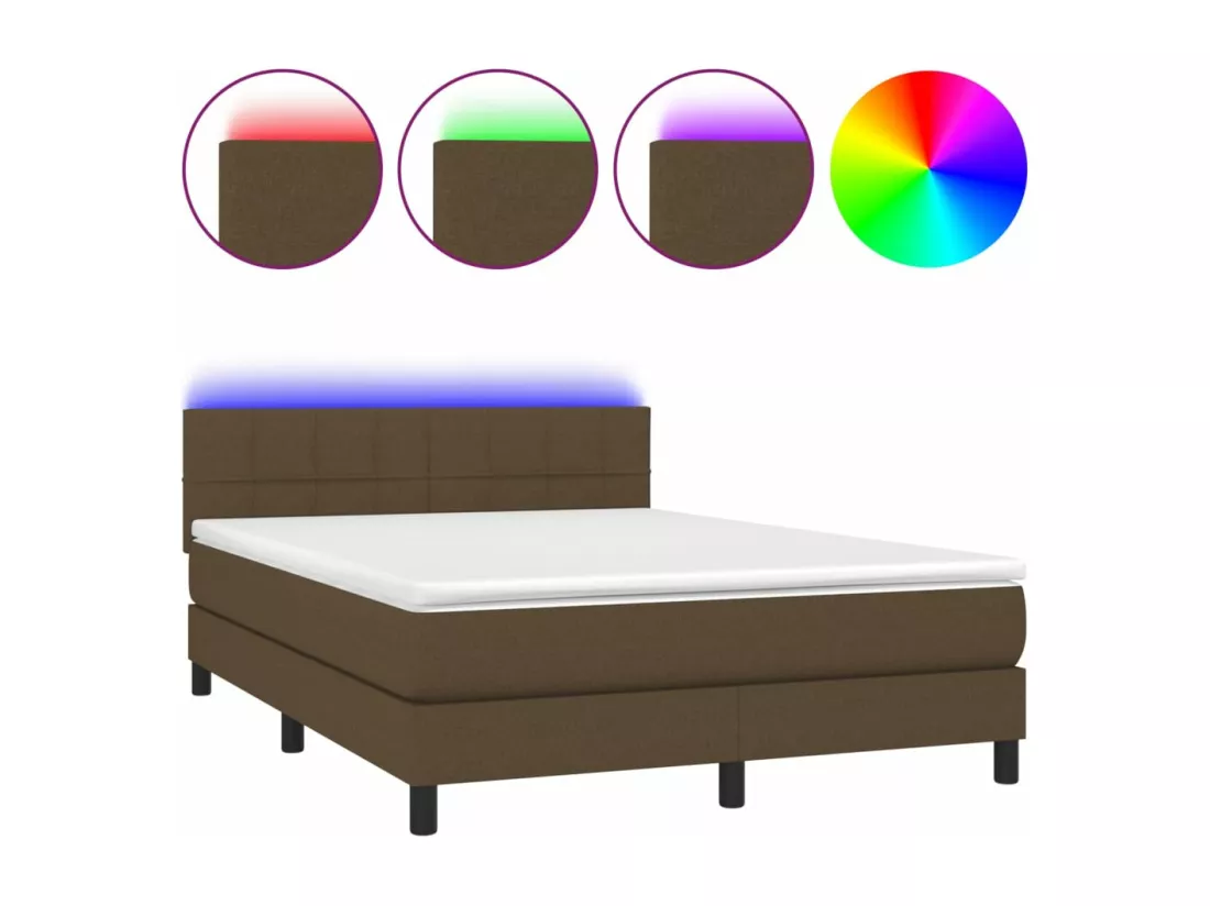 Sommier tapissier matelas et LED Marron foncé 140x190 cm Tissu
