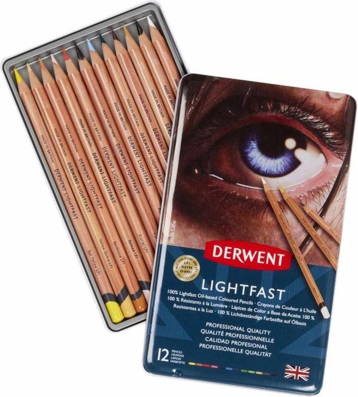 Derwent - Lightfast Kleurpotloden - Set van 12 - Rijke Kleuren - Oliegebaseerd