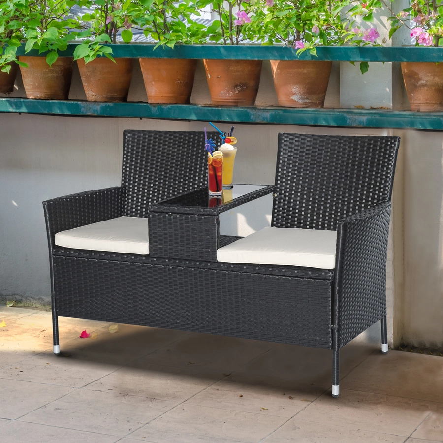 Outsunny Polyrattan Gartenbank schwarz