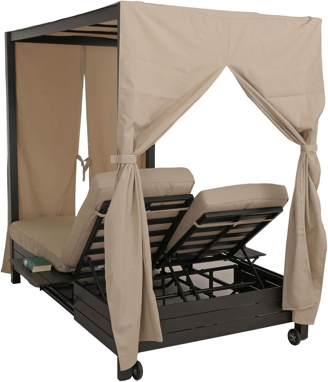 Mendler Aluminium Lounge-Gartenliege HWC-O18, XL Sonnenliege Bali-Liege Daybed, 10cm-Polster 193x126x204cm schwarz Kissen Creme