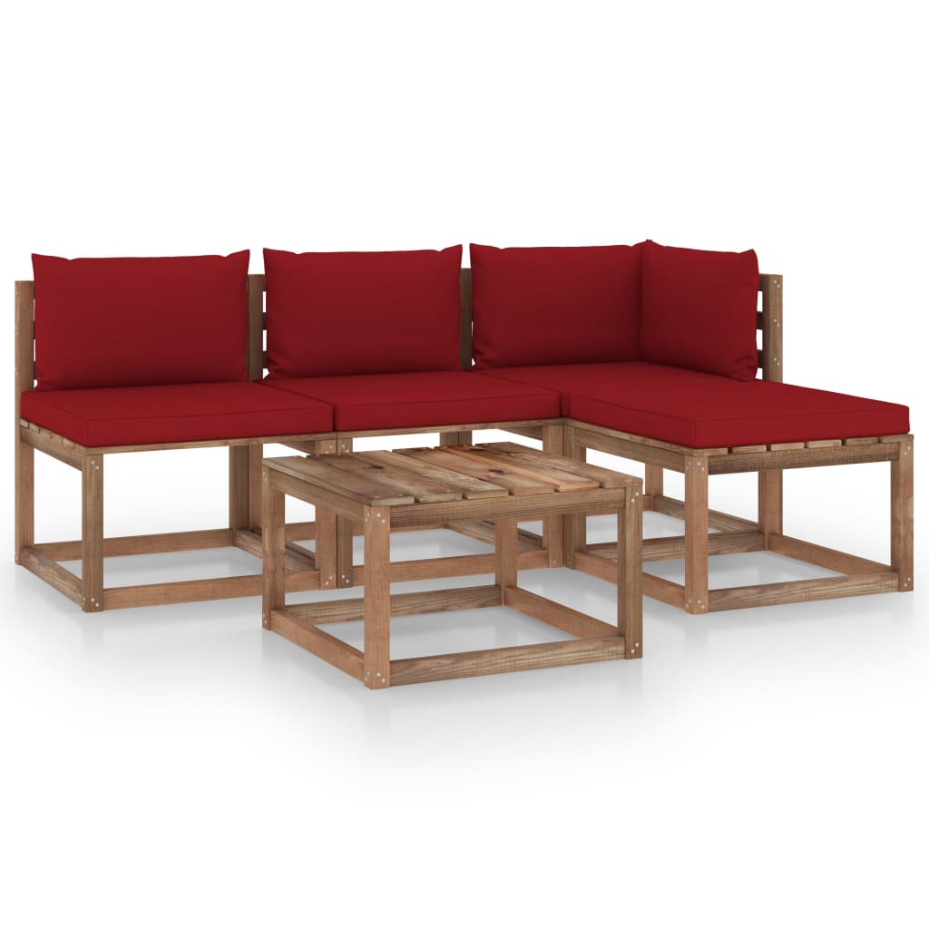 Salon de jardin palette meuble d'extérieur ensemble de mobilier 5 pièces et coussins bois de pin imprégné