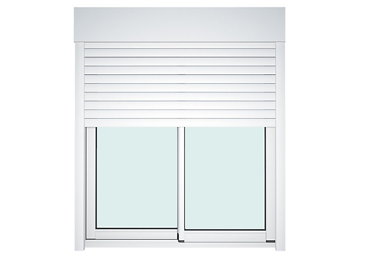 Baie vitrée coulissante alu + volet roulant motorisé Goodhome blanc - l.180 x h.215 cm - Uw 1,7