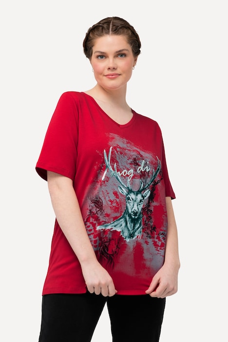 T-Shirt, Trachtenmotiv, Classic, V-Ausschnitt, Halbarm