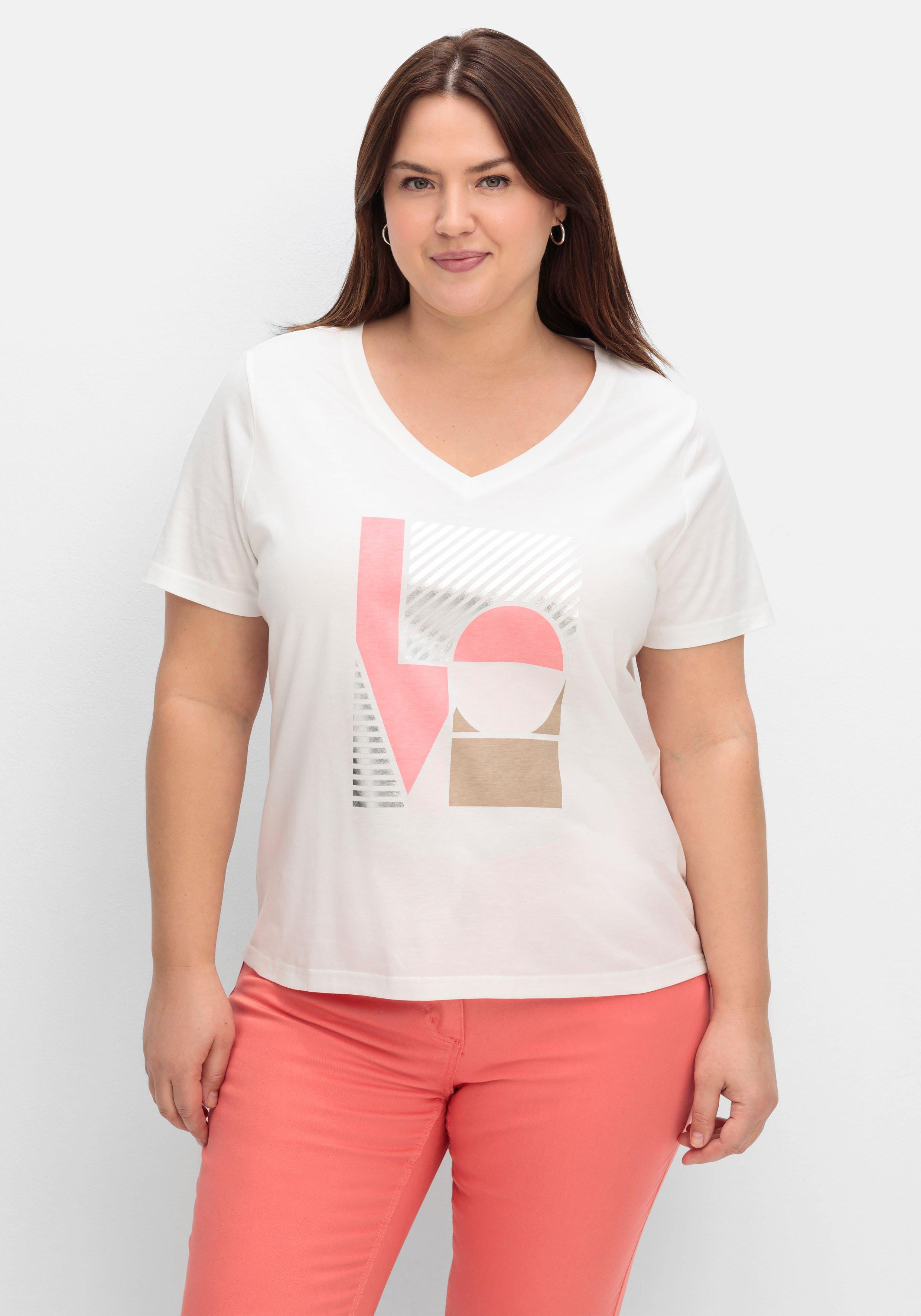 T-Shirt mit Grafikprint und V-Ausschnitt