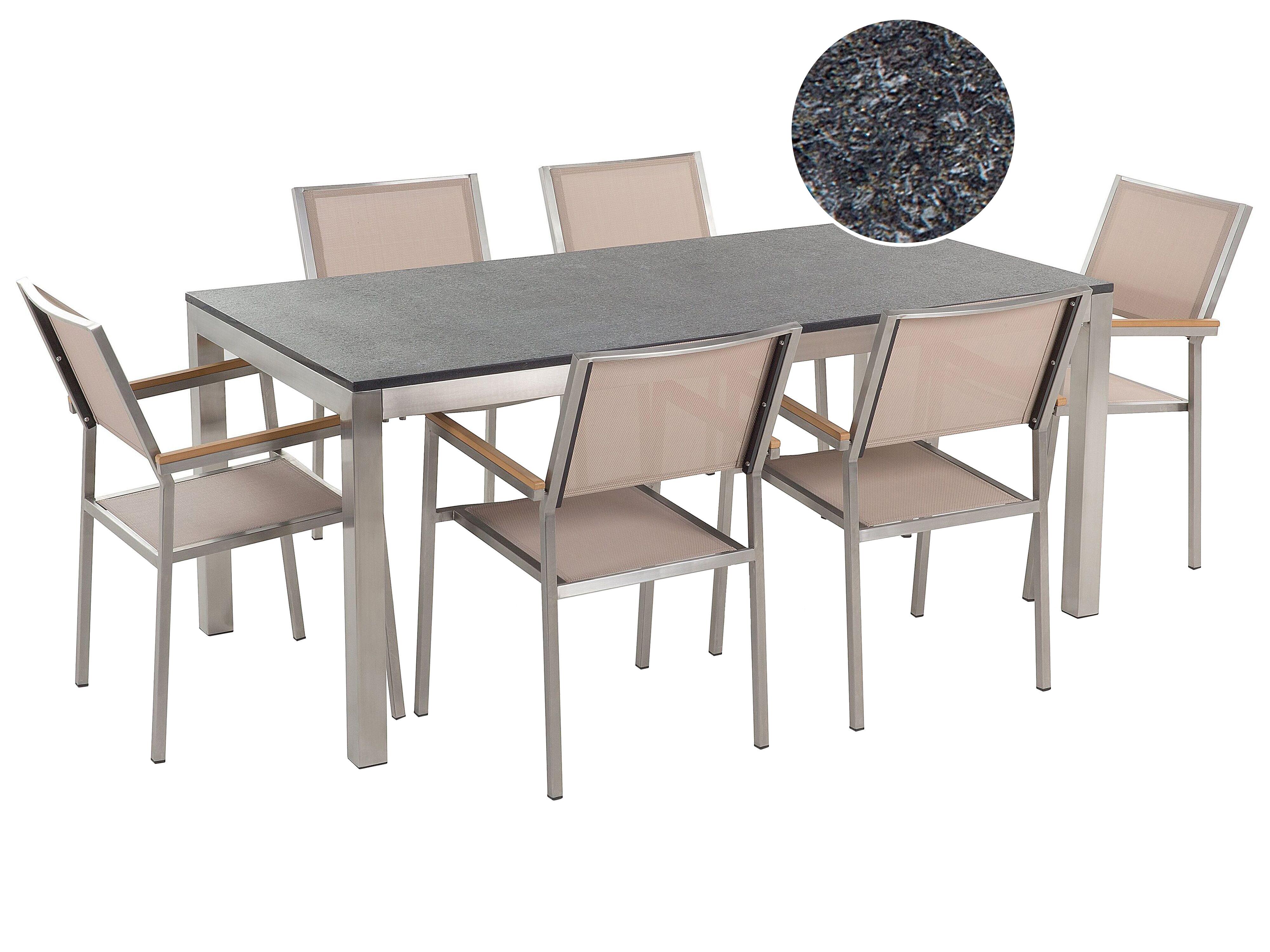 Tuinset 6-zits GROSSETO Graniet Gevlamd Zwart/beige