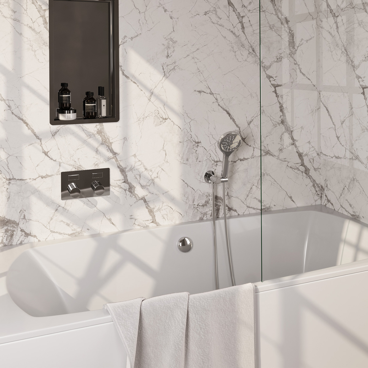 Brauer Stripe inbouw badkraan met drukknoppen, badvulcombinatie en 3 standen handdouche chroom