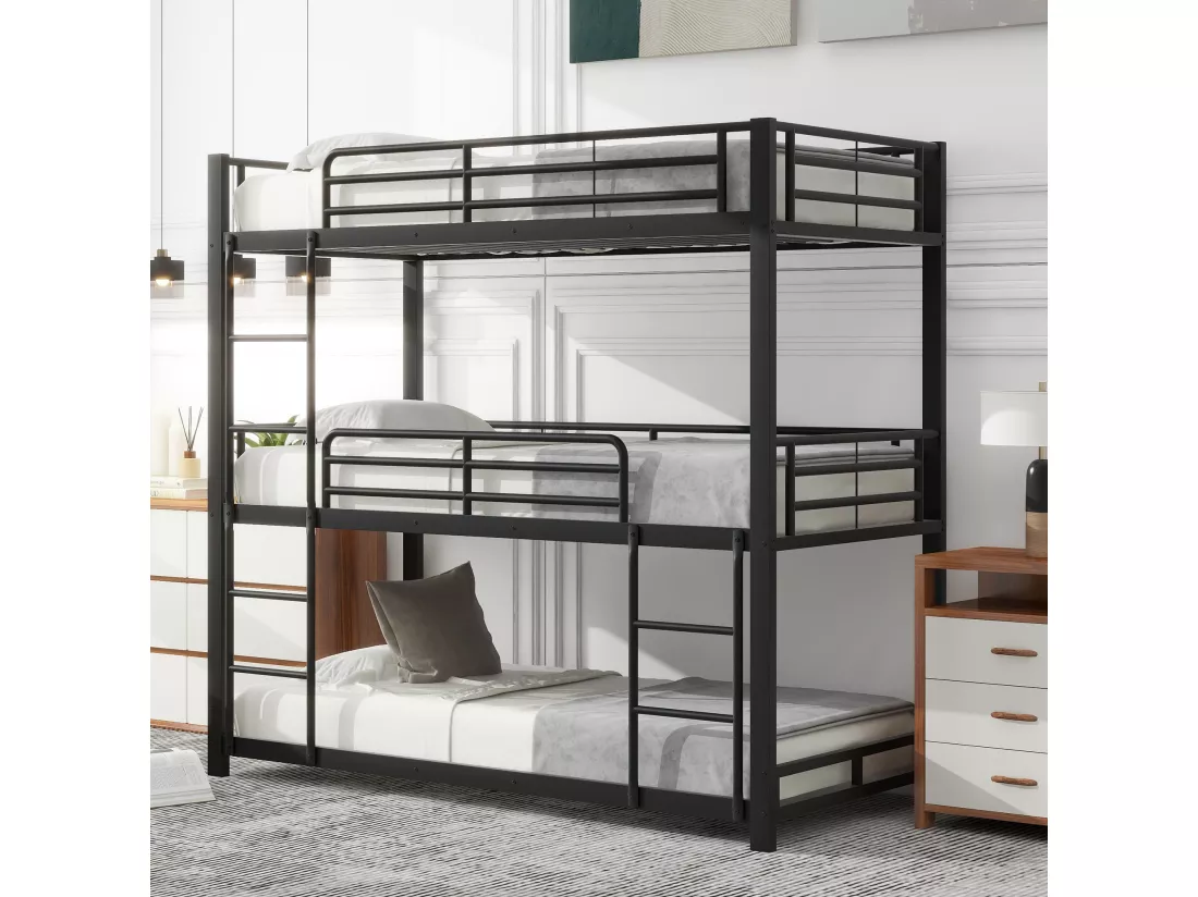 90x200cm cadre de lit en métal avec lits superposés pour enfants, adolescents et adultes, noir