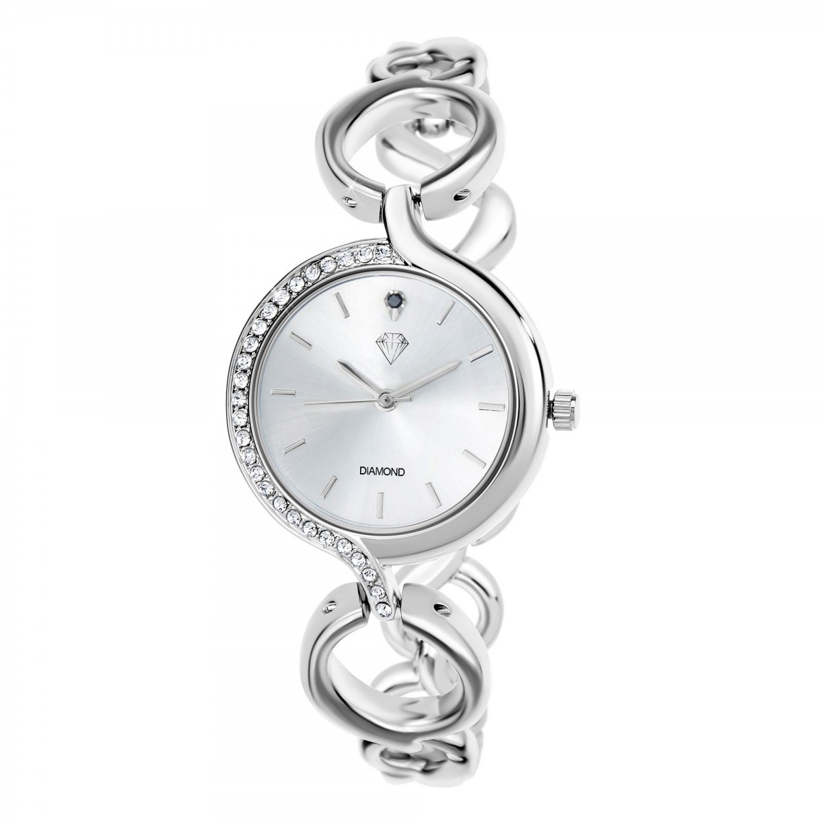 Montre Maeva argentée SC Crystal ornée d'un véritable diamant noir et de Cristaux scintillants