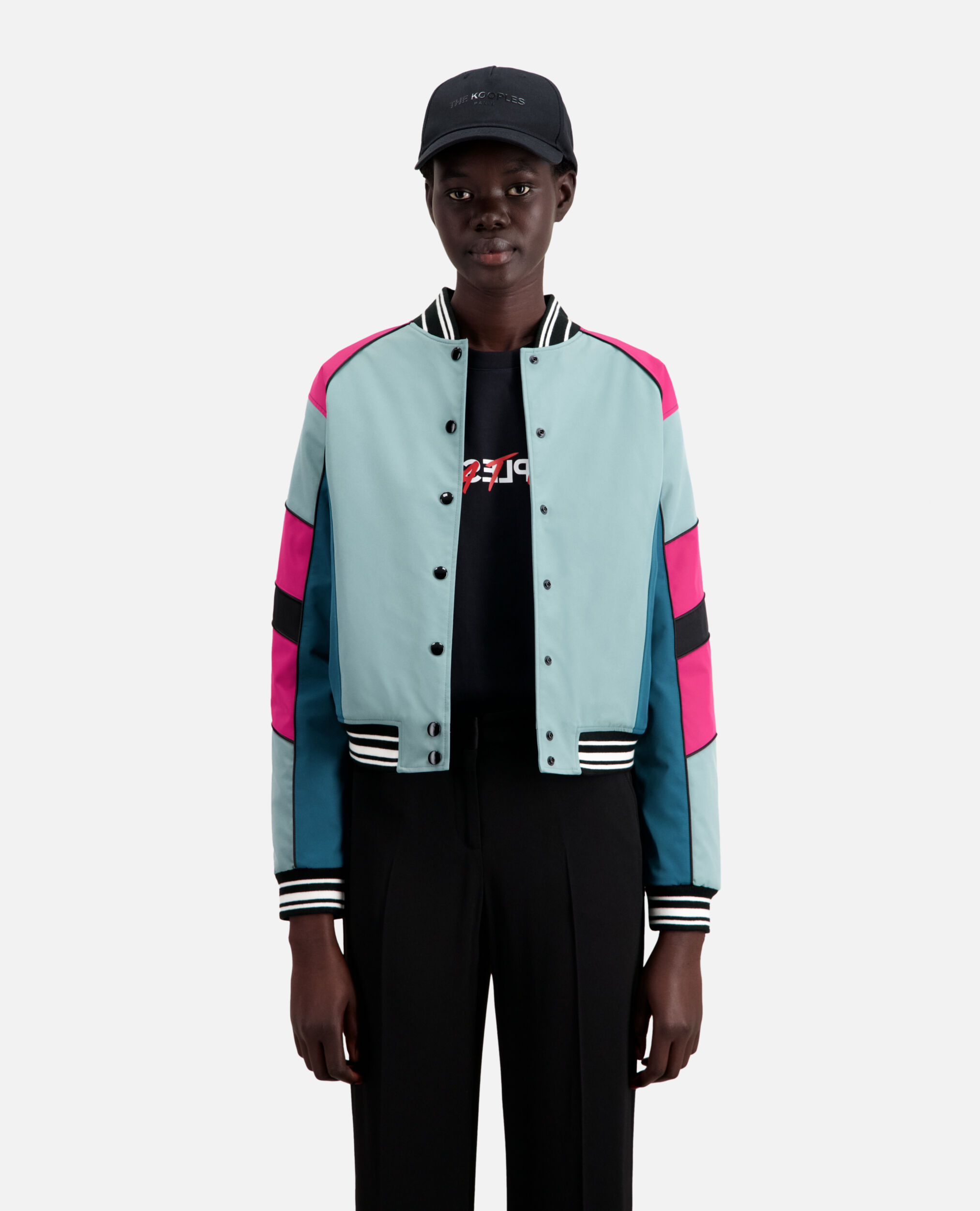 Short jacket with multicoloured patchwork