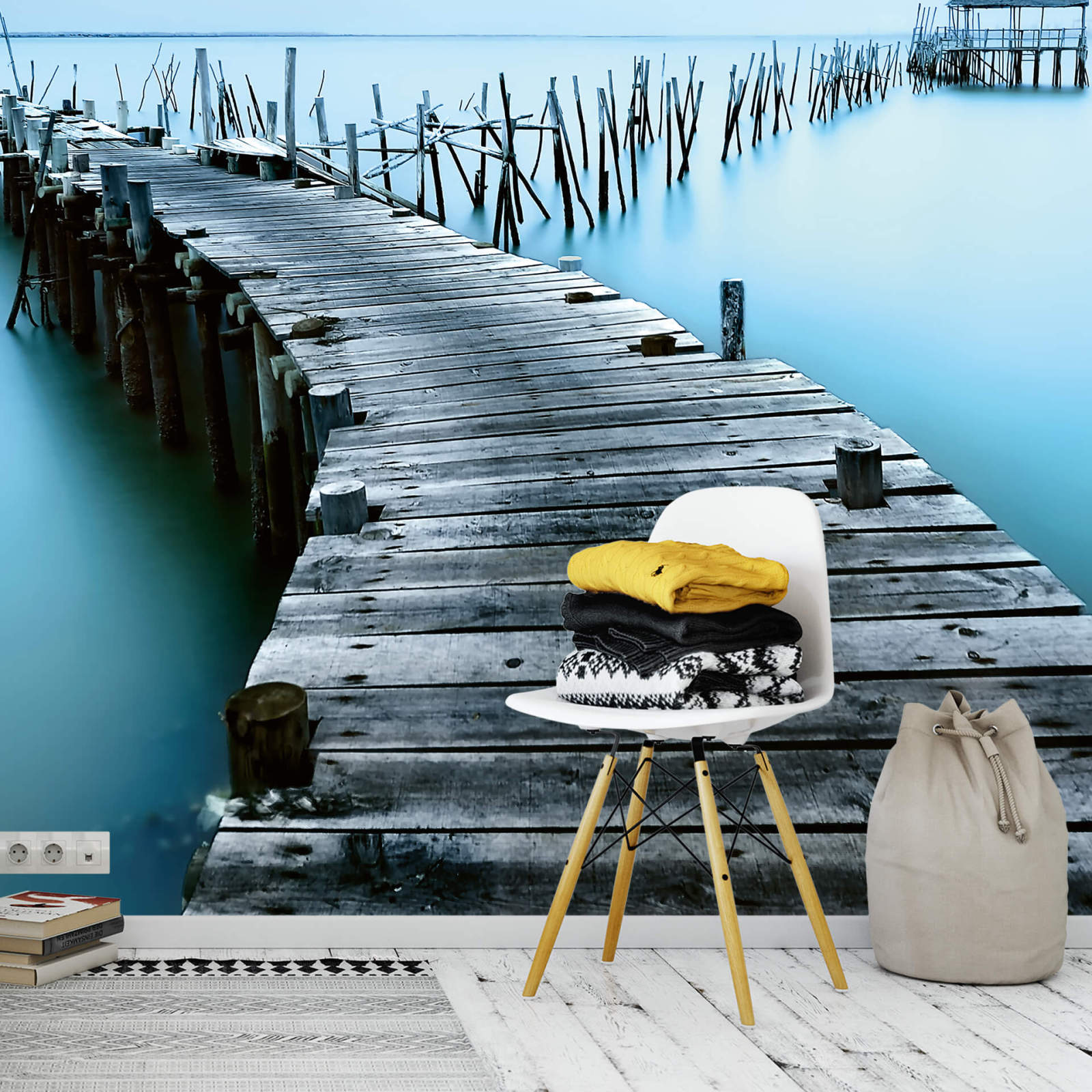 Fototapete DESIGNWALLS 2.0 - blau-grau - Steg - 2,6 Meter