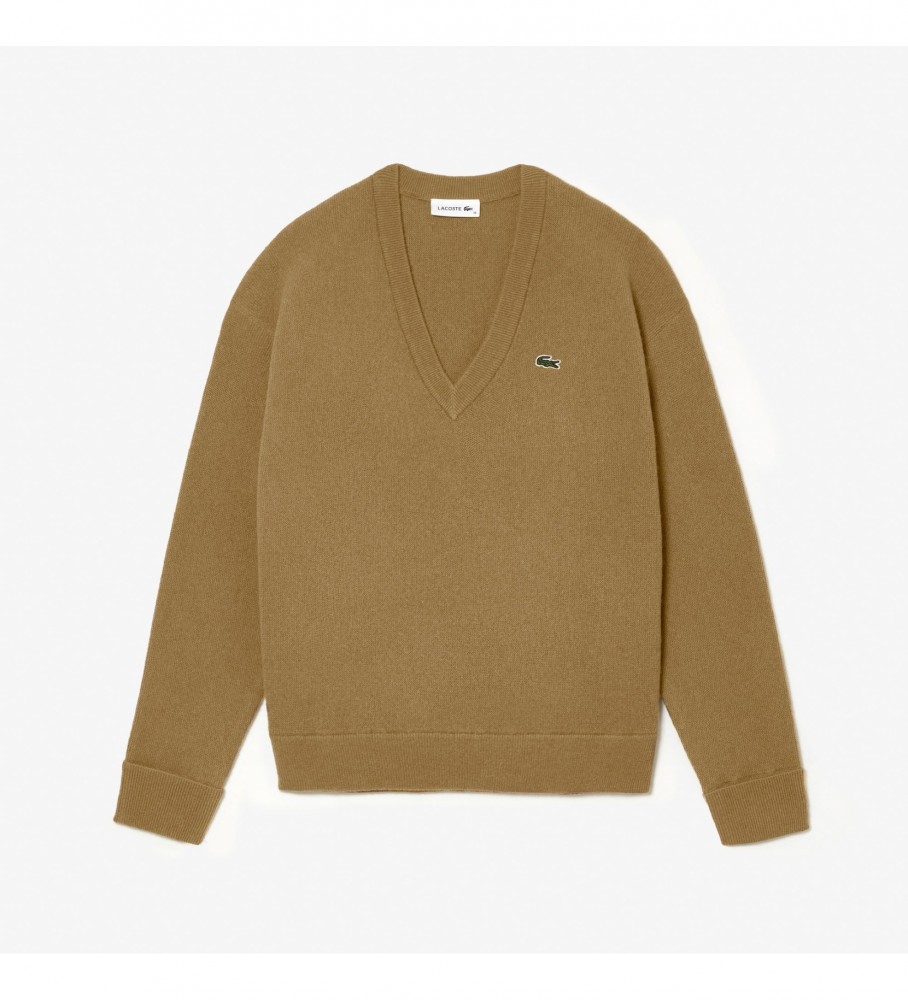 Suéter Lacoste com decote em V na cor marrom