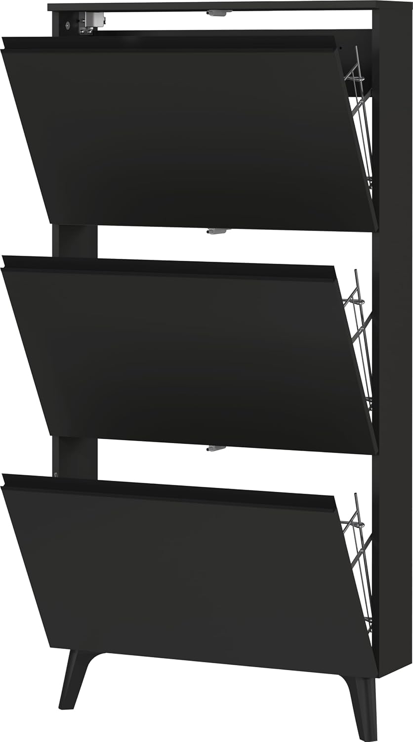 Germania Schuhschrank 3600-547, in Graphit, mit DREI Klappen, Platz für bis zu 9 Paar Schuhe, 67 x 139 x 19 cm (BxHxT)