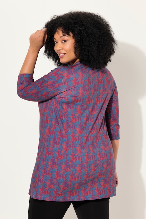 Longshirt, Batikmuster, A-Linie, V-Ausschnitt, 3/4-Arm