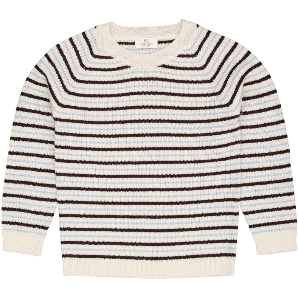Køb COPENHAGEN COLORS Cream/Dk.Brown/Dusty Blue Combi Merino Classic Rib Bluse