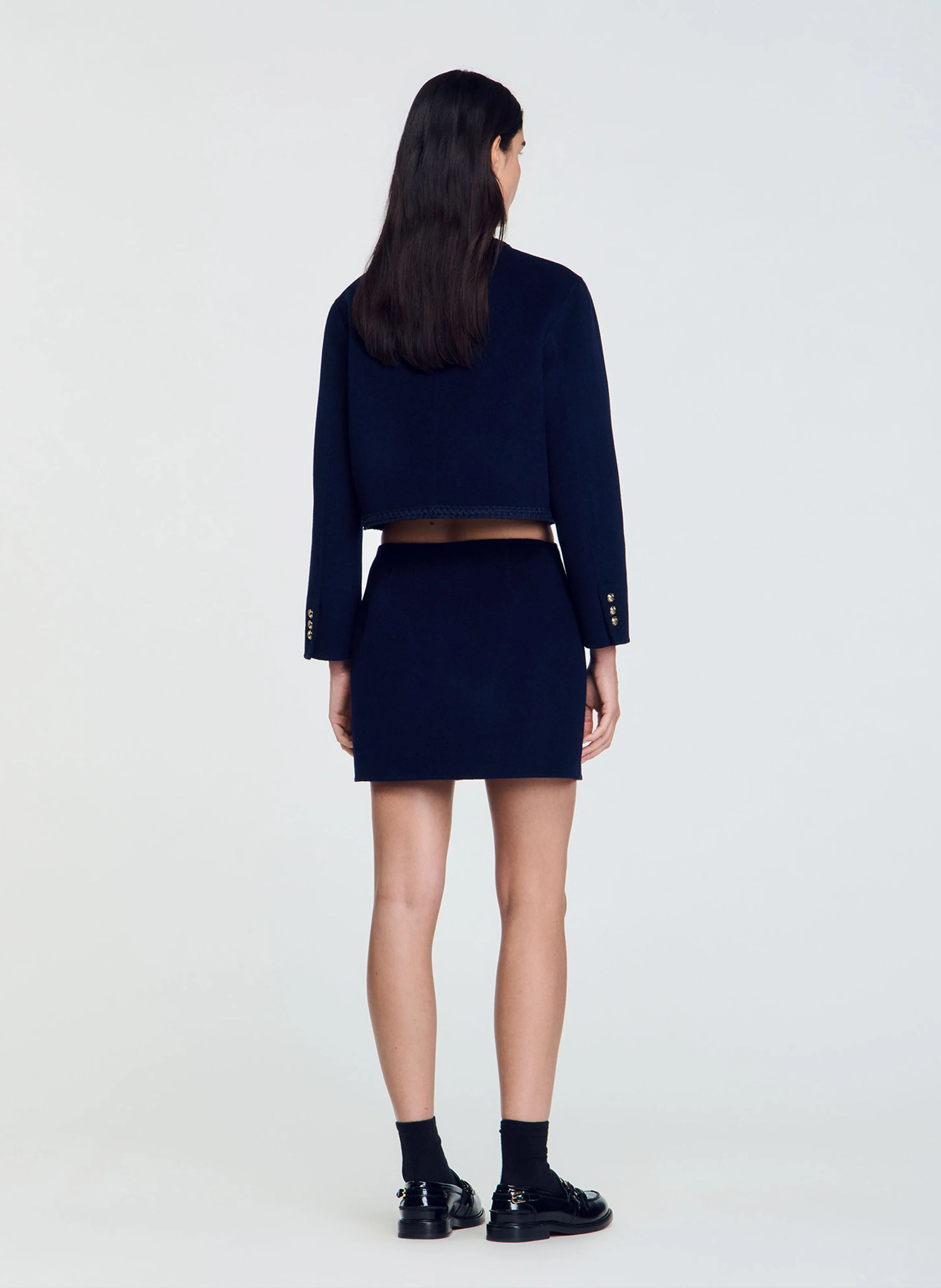 Jupe courte en laine double face | Bleu