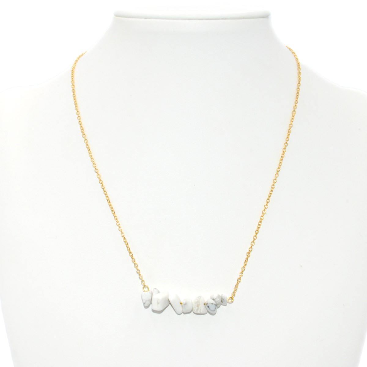 Collier de Perles chips semi-précieuse de Howlite-doré à l'or fin