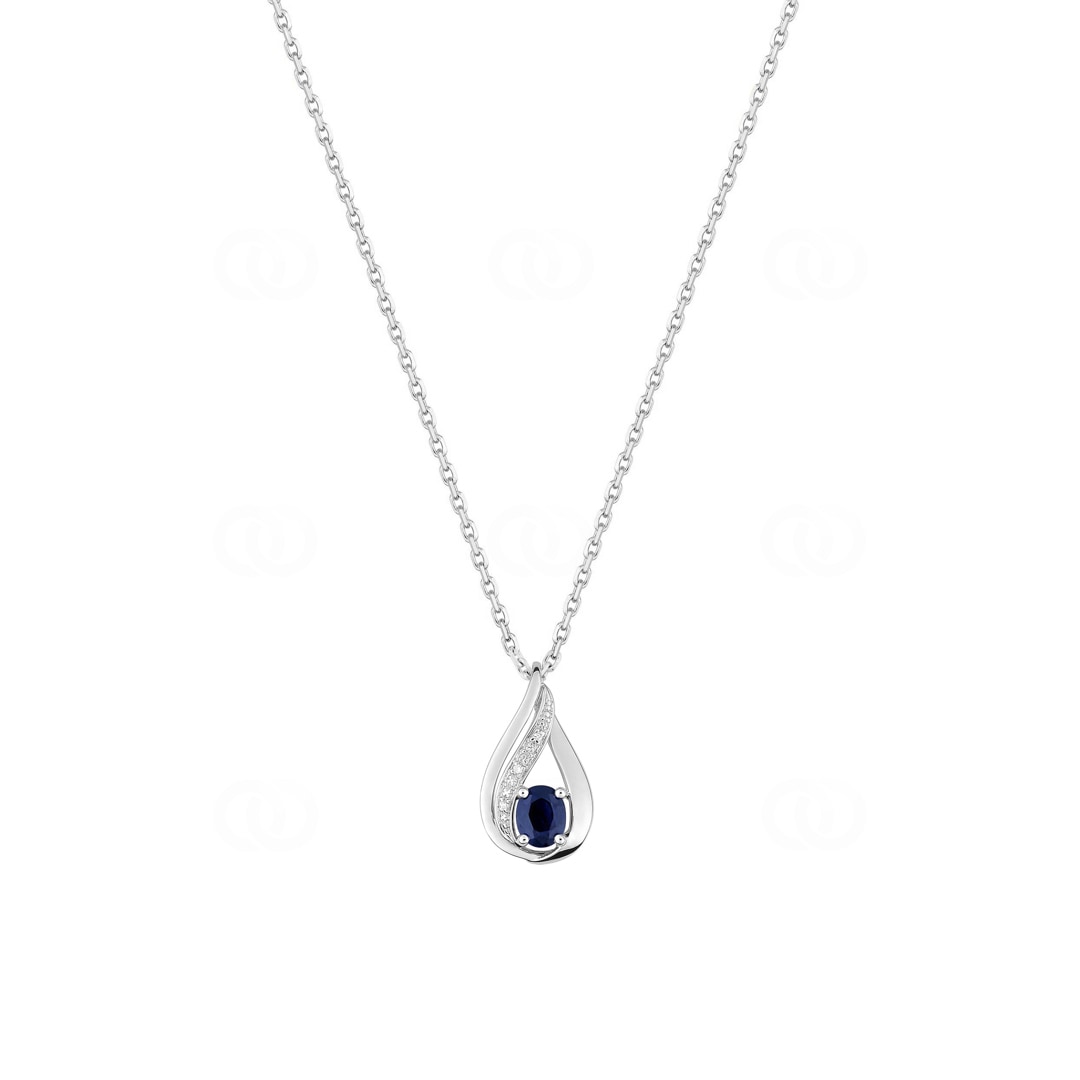 Collier mit Anhänger 750/18 K Weissgold mit Saphir & Diamanten 0.01ct.