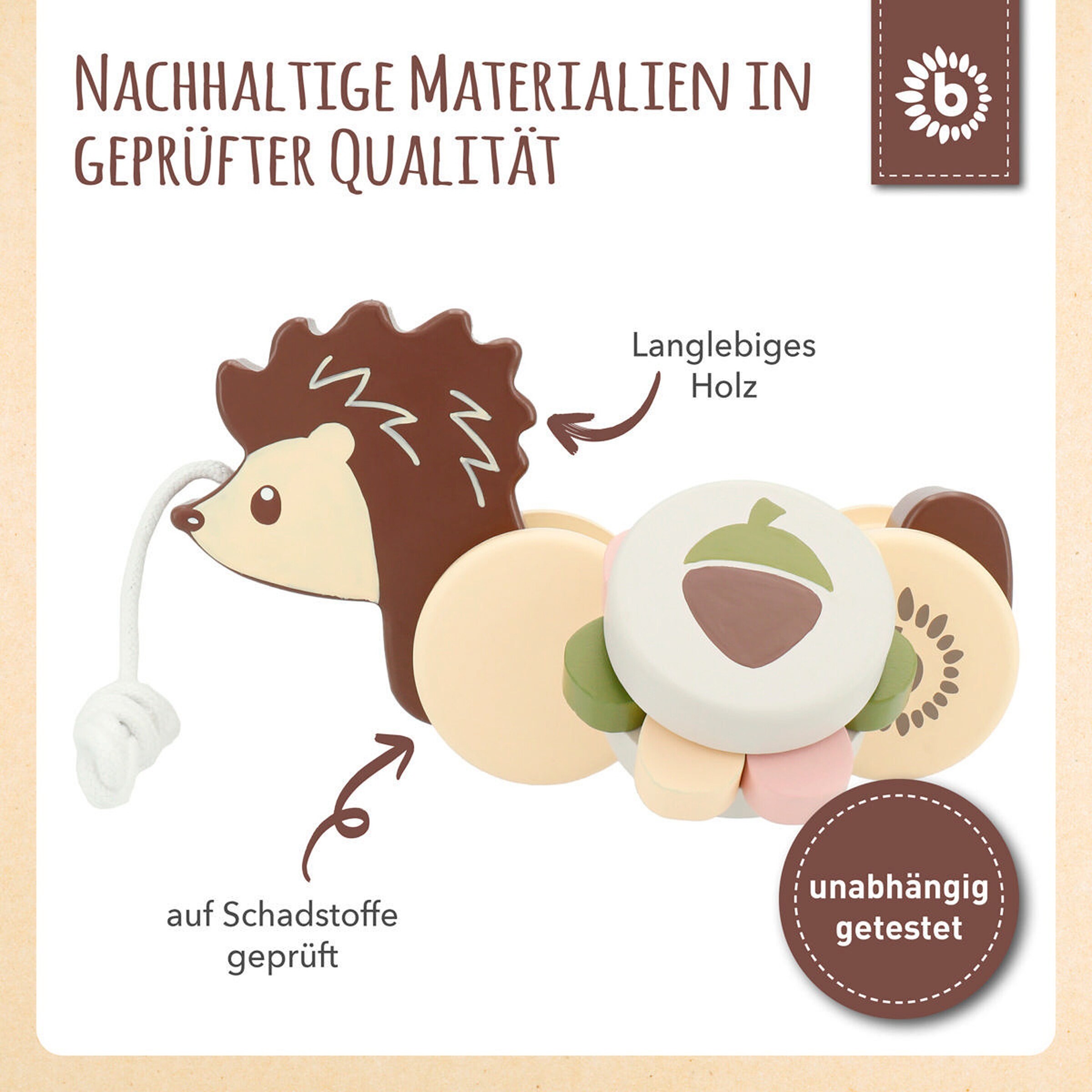 Bieco Nachziehspielzeug Holz Igel - ab 12 Monate Braun