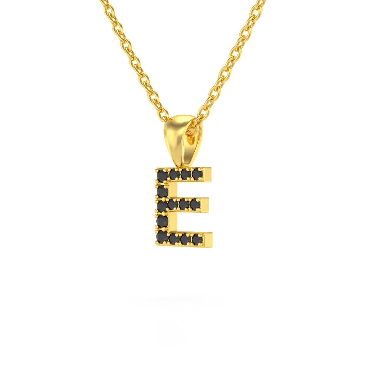 Collier Pendentif ADEN Lettre E Or 750 Jaune Diamant Noir Chaine Or 750 incluse 0.72grs
