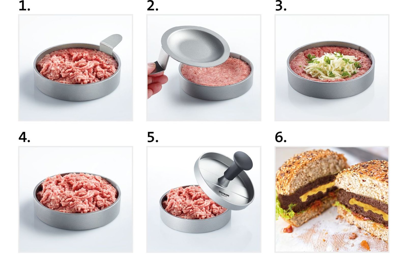 Westmark Hamburgermaker mit Heber Uno Plus silber