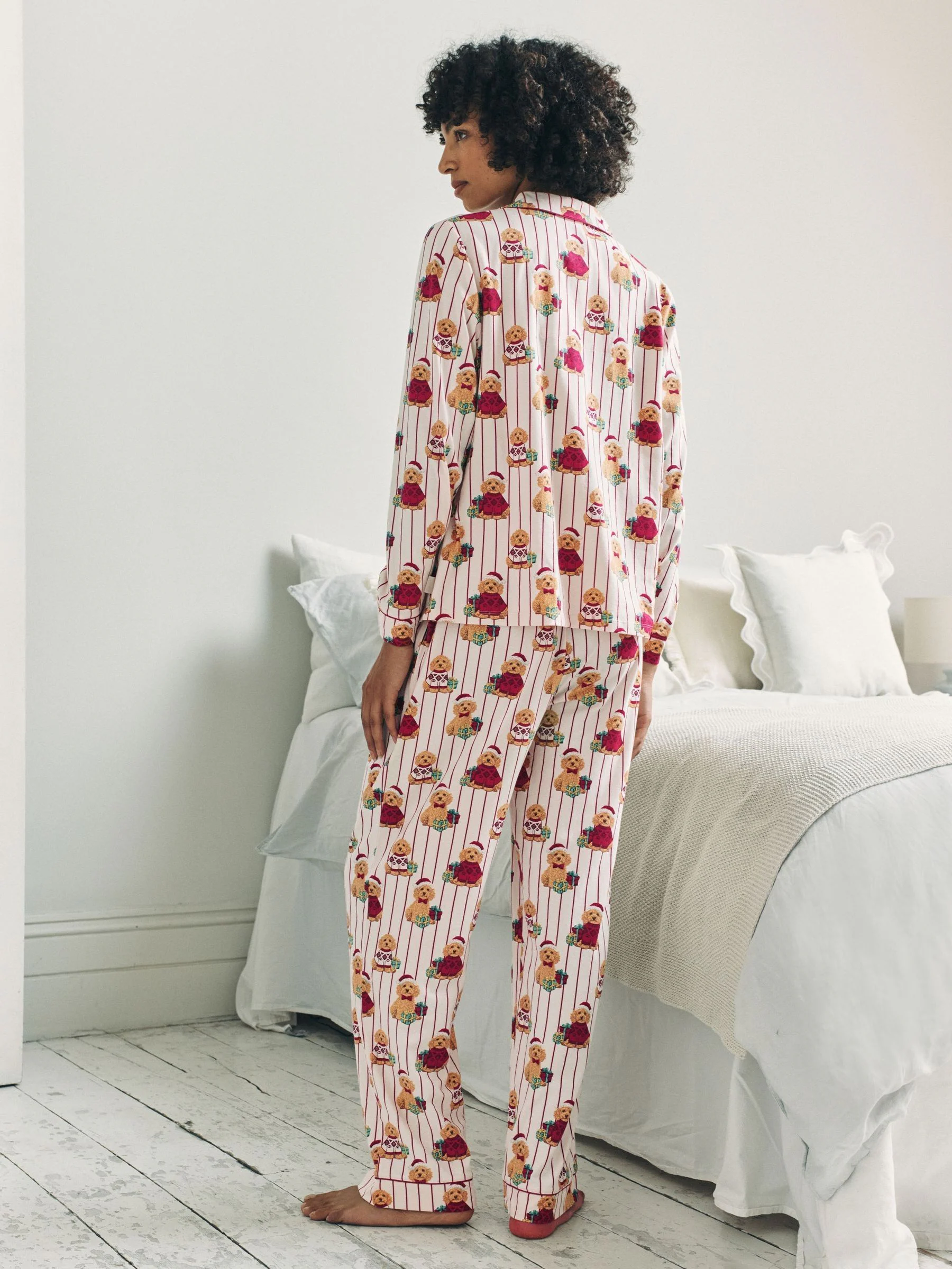 Chelsea Peers Cotton Chip the Christmas Cockapoo Dog Print Long Pyjamas Set