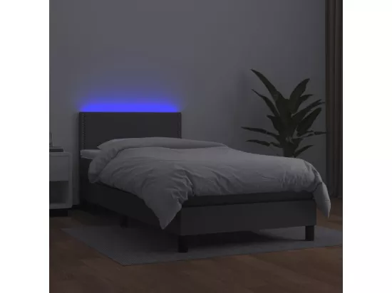Sommier tapissier et matelas et LED Gris 90x190 cm Similicuir