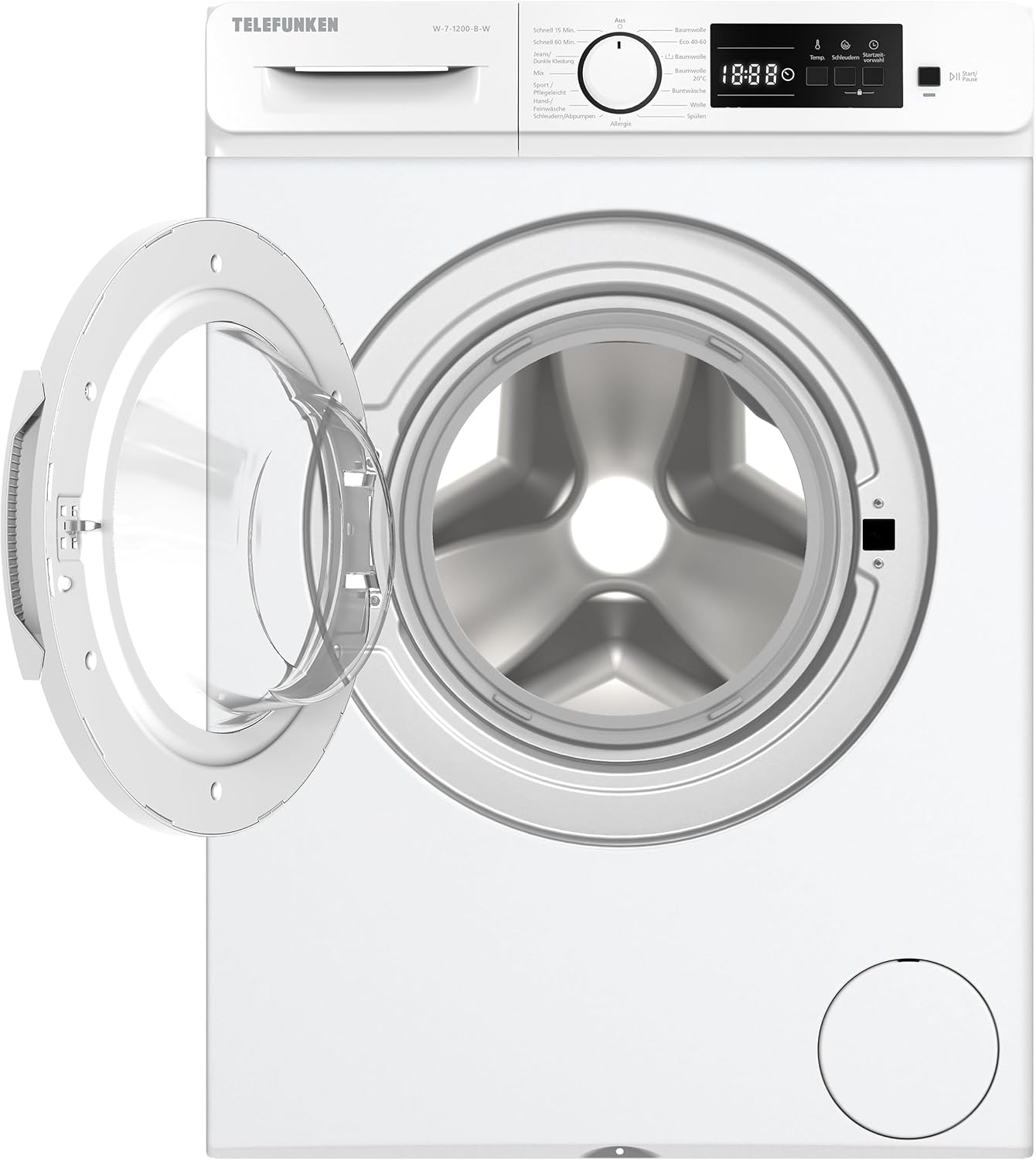 Telefunken Waschmaschine 7kg | Frontlader 1200 U/Min. | Inverter Motor - Leise & Effizient | AquaStop - Schutz vor Wasserschäden | Schontrommel | Washing Machine | 15 Programme | EEK B | W-7-1200-B-W