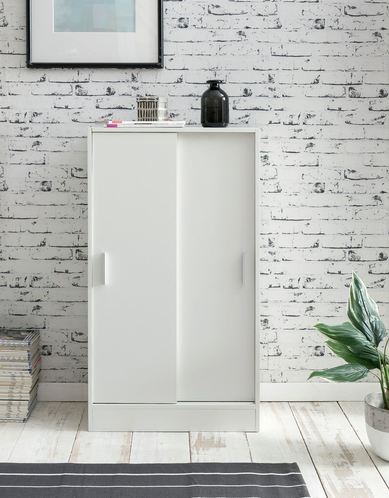 FineBuy Kommode Schiebetürenschrank Büro Aktenschrank Sideboard 60 cm Breit Weiß