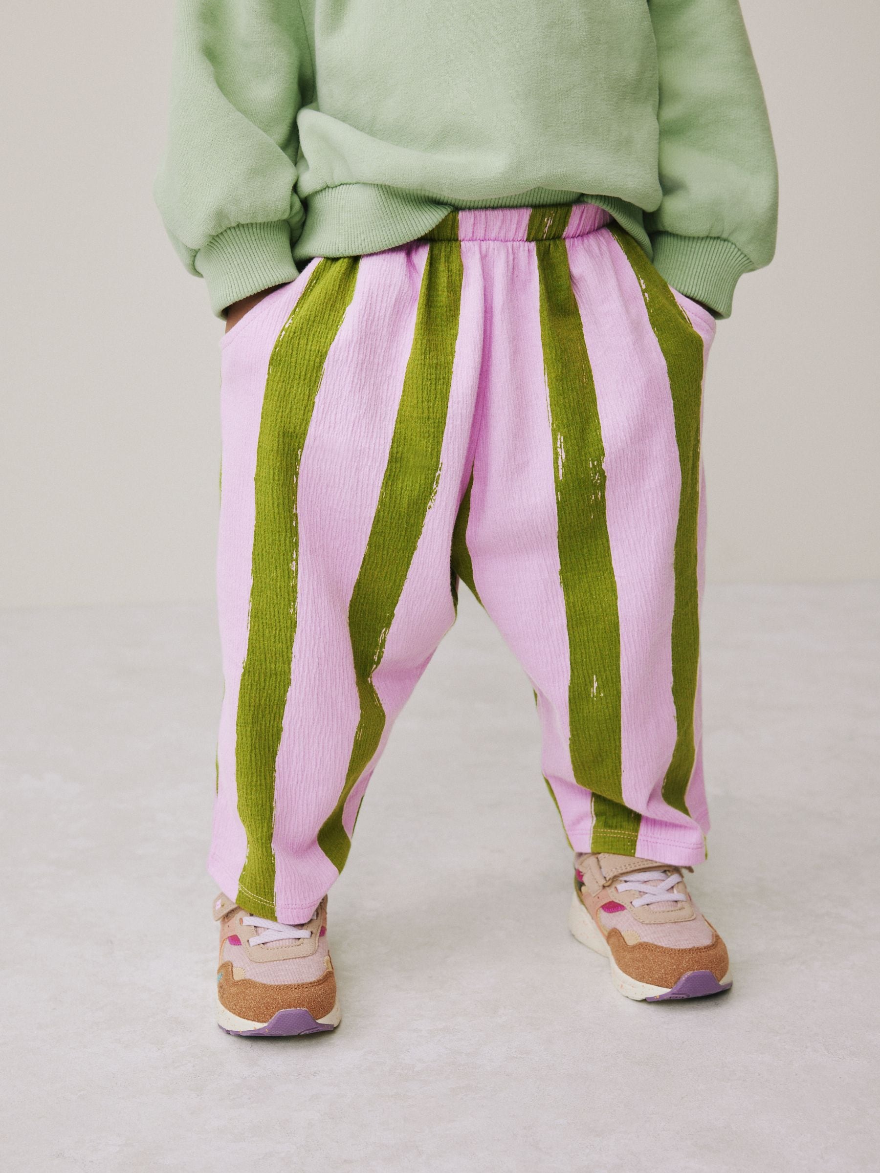 Roze-groen gestreept - Barrel Trousers (3mths-7yrs)
