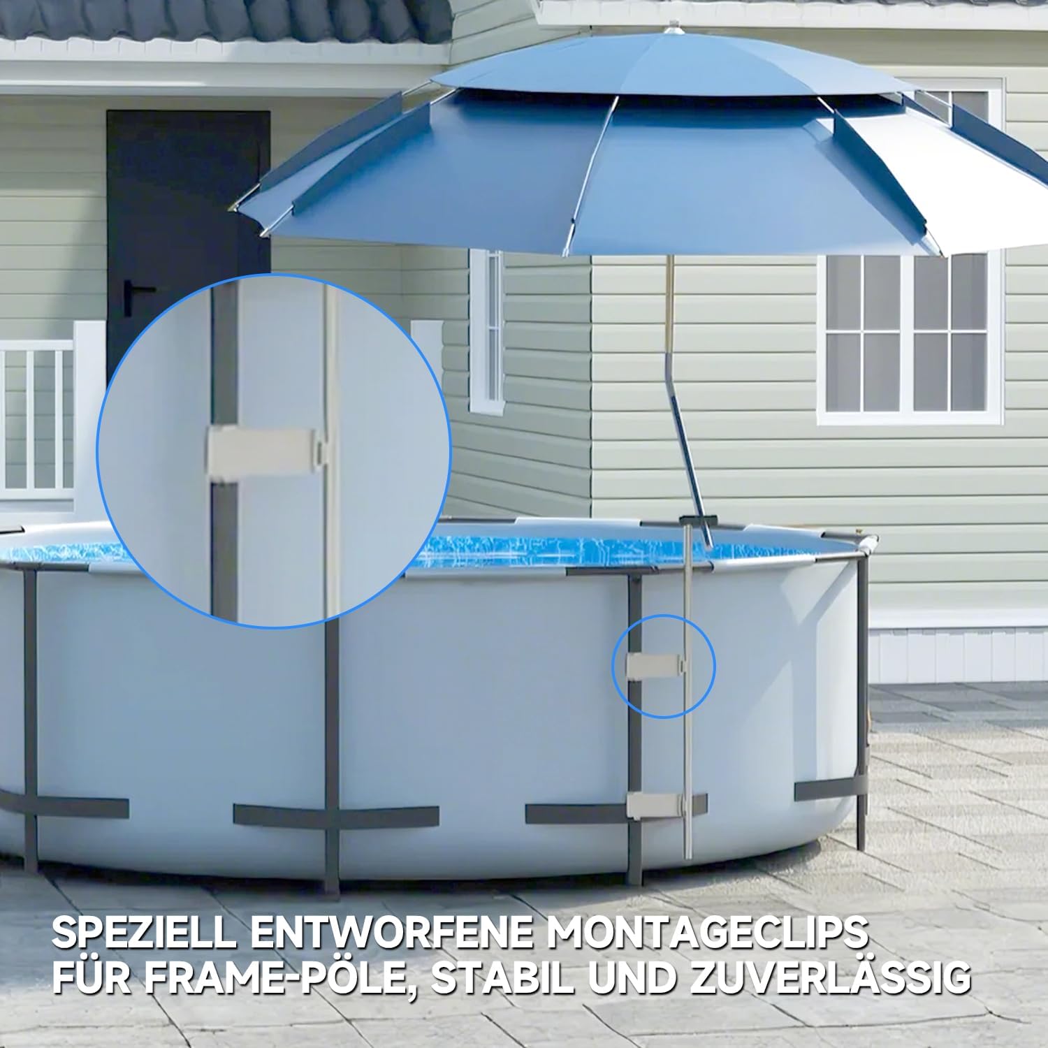 Sonnenschirm Pool, UV 100+ Sonnenschutz für Außenpools Windfest Stabil PU Poolschirm für Stahlrahmenpools Strandschirm Garten-Sonnenschirm