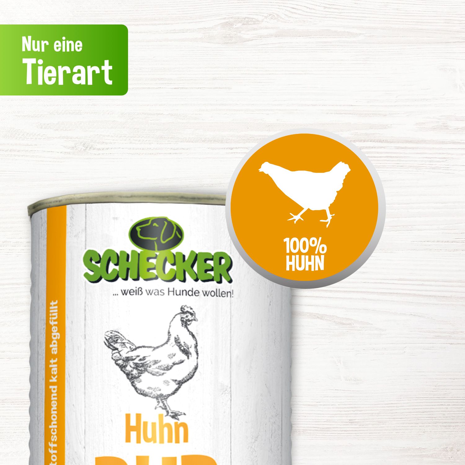Schecker Huhn PUR - Nassfutter für Hunde