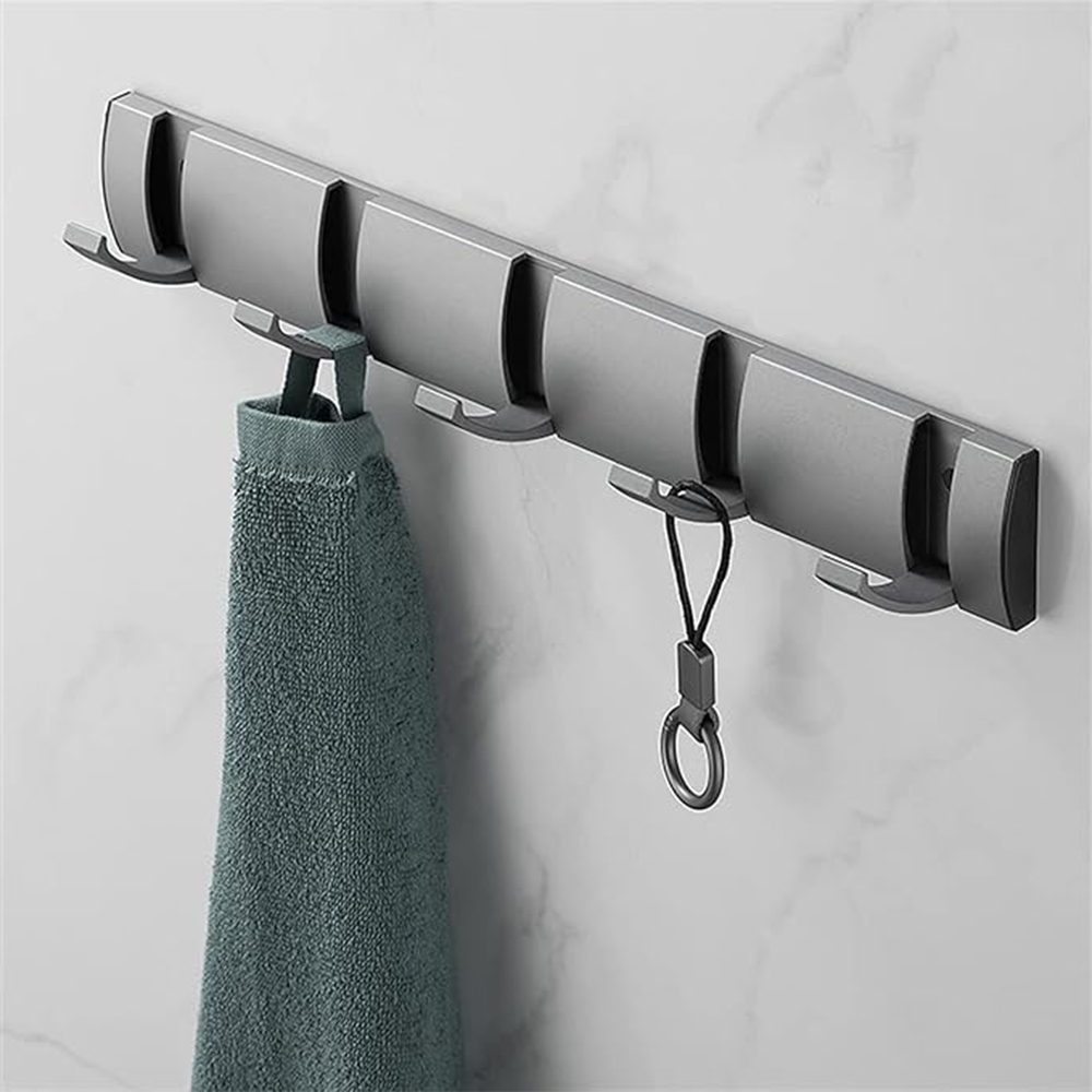 (405x60mm) Aluminium Wand Garderoben Leiste 5-facher Universal Kleiderhaken mit Beweglichen Haken - Silber