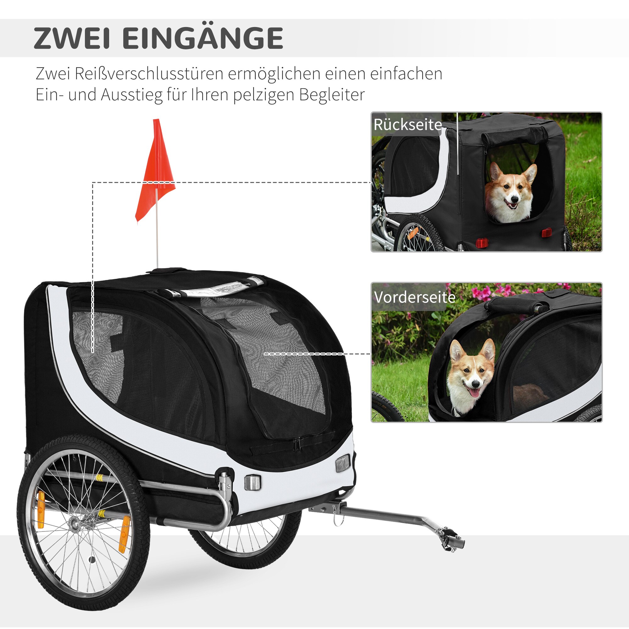 PawHut Fahrradanhänger für Hunde weiß, schwarz 78 x 73 x 94 cm (LxBxH)