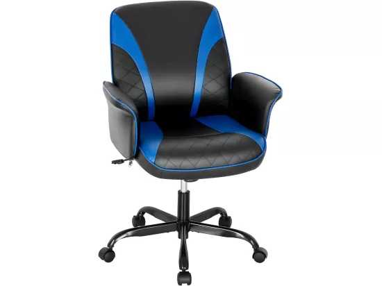 Chaise Gaming Cuir PVC, Siège Gamer Ergonomique Pivotant, Fauteuil de Bureau de Bascule, Réglable en Hauteur, Base en Métal Charge 150kg