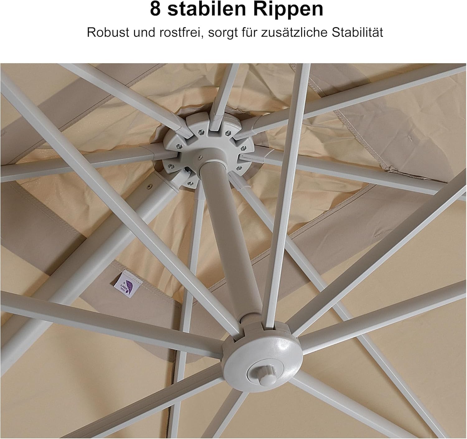 PURPLE LEAF Ampelschirm Rechteckig 300 x 400 cm, Sonnenschirm groß mit Kurbel, Aluminium Gestell in Weiß, 360° Drehbar, UV-beständig, für Garten Terrasse, Beige