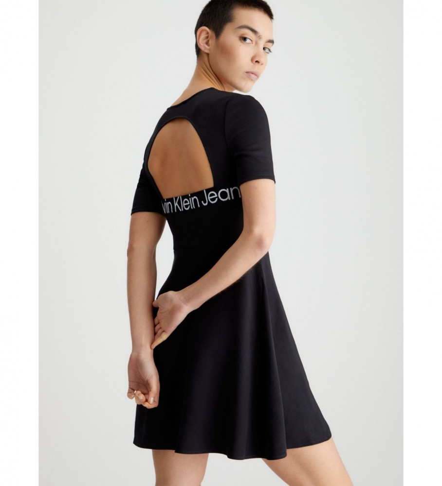 Vestido preto de manga curta com logo da Calvin Klein Jeans