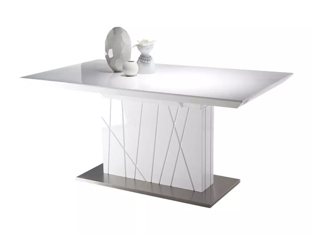 Table à manger design extensible blanc laqué et pieds acier blanc Cesar 160 à 220cm
