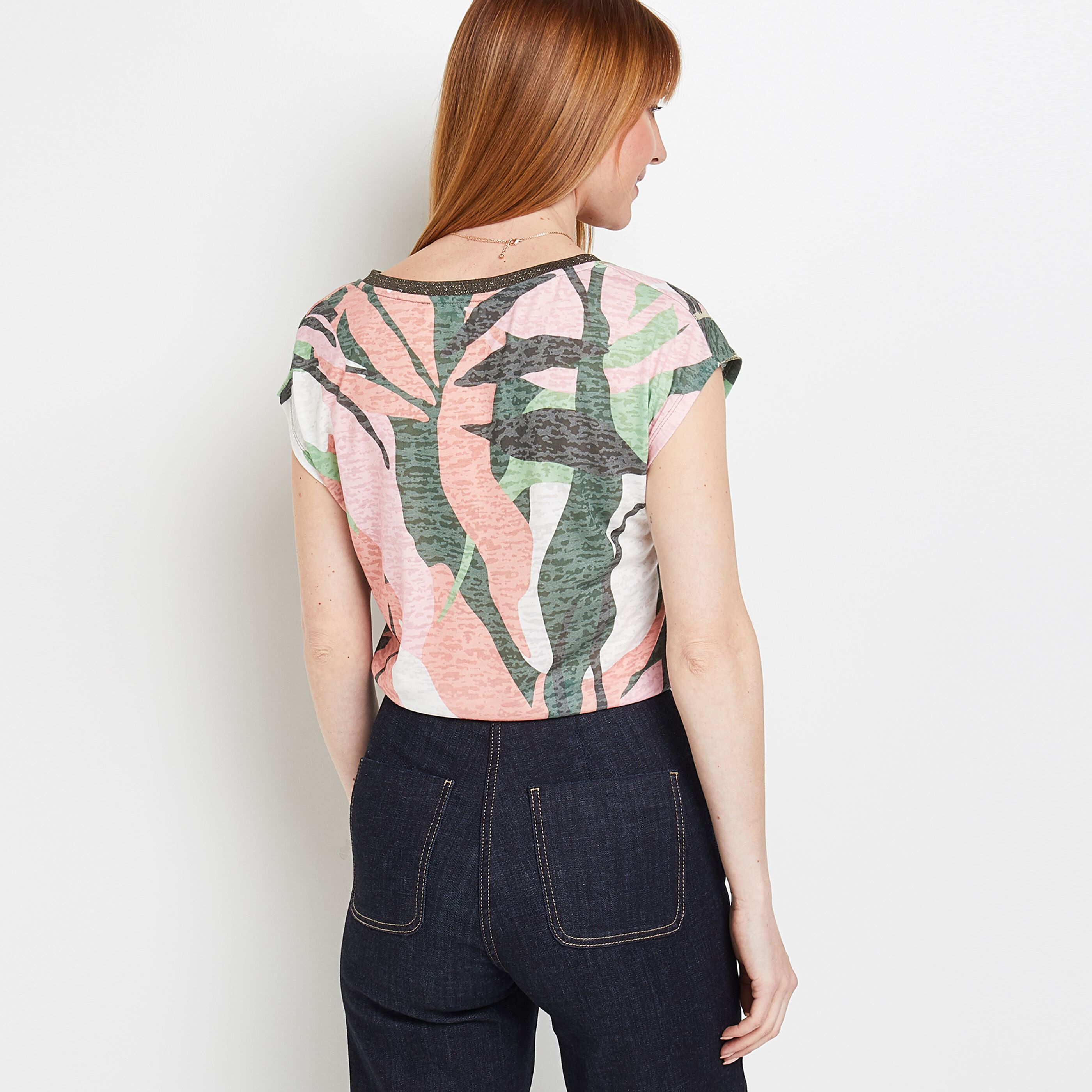 T-Shirt col V femme - KAKI
