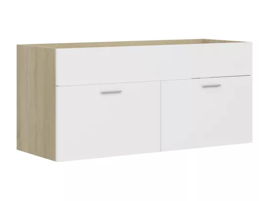 Armoire d'évier et lavabo intégré Blanc/chêne sonoma Aggloméré