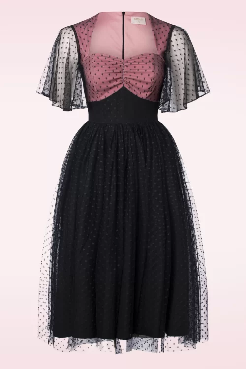Topvintage Boutique Collection Topvintage exclusive ~ Holly swing jurk in roze en zwart